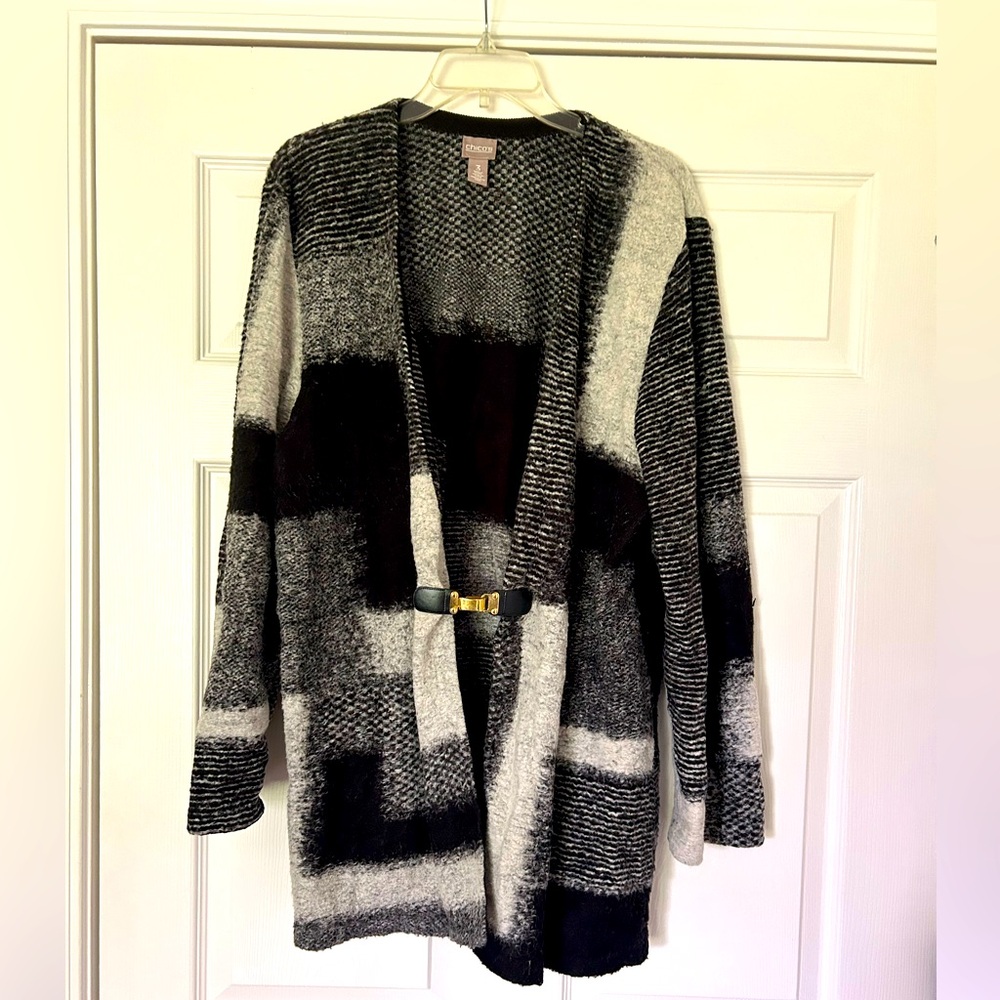 Chicos Size 3, Black and Grey Cardigan